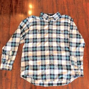 Izod plaid button down shirt. White/blue/teal. XL